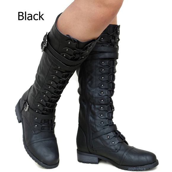 Shoes - New Black Lace Up Combat Military Riding Boots